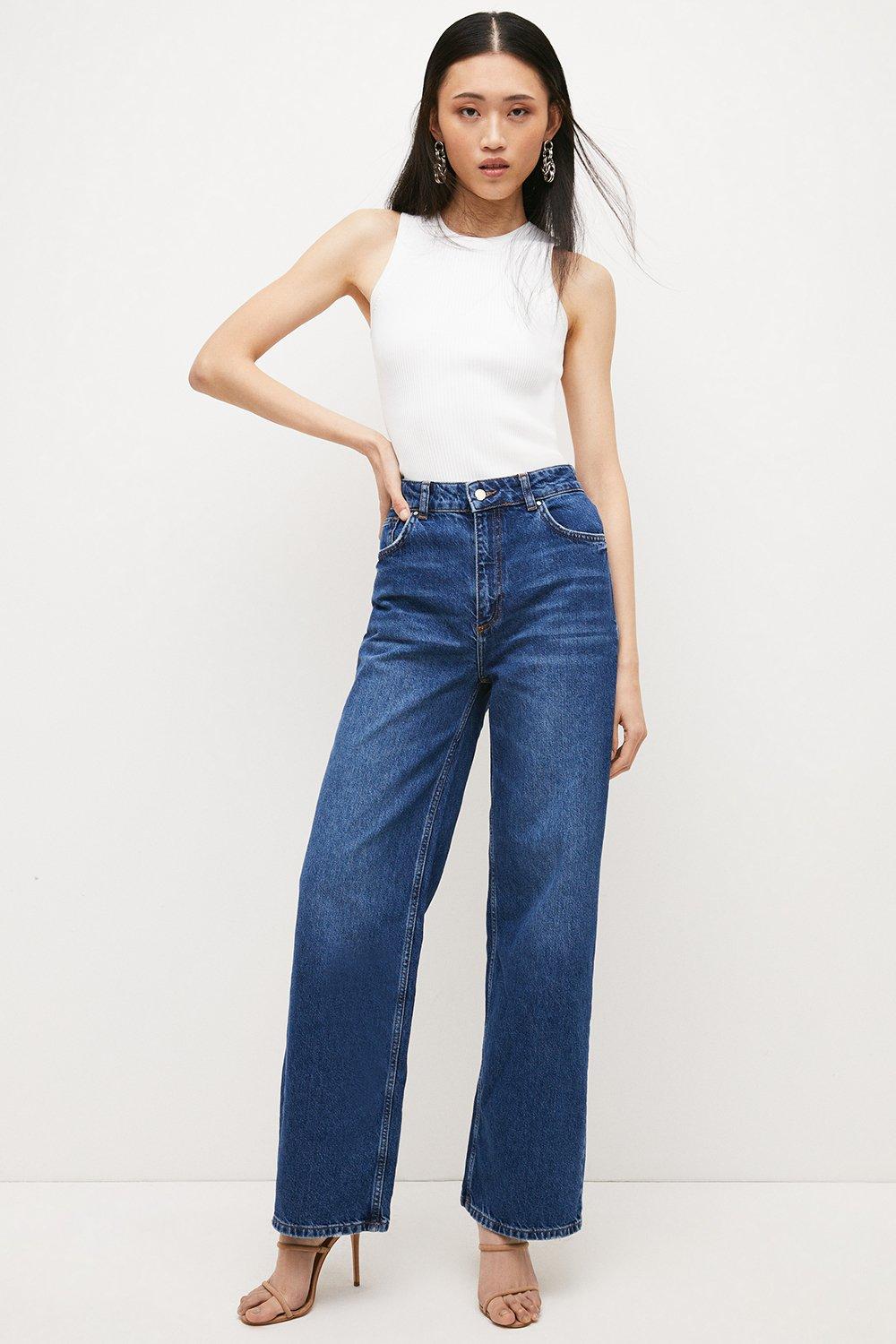 Mid Rise Wide Leg Jeans - Mid Wash