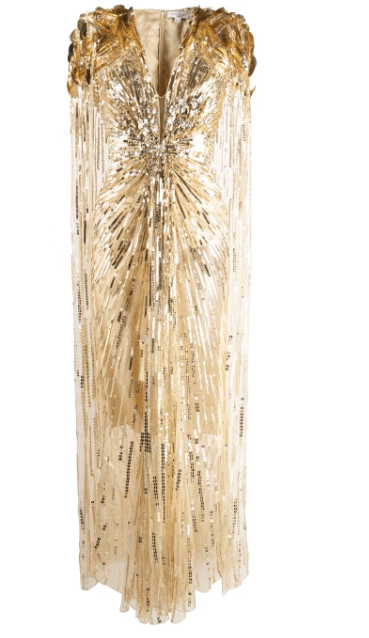 KATE MIDDLETON STYLE Jenny Packham Goldfinger sequinned cape dress £3,917
