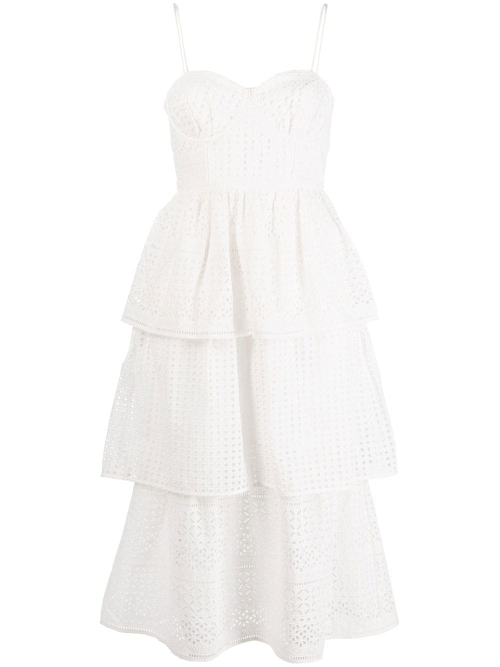 Self-Portrait broderie anglaise tiered midi dress - White