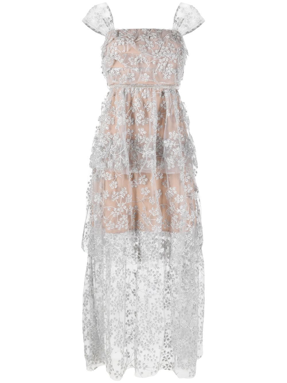 Self-Portrait floral-embroidered maxi dress - Silver