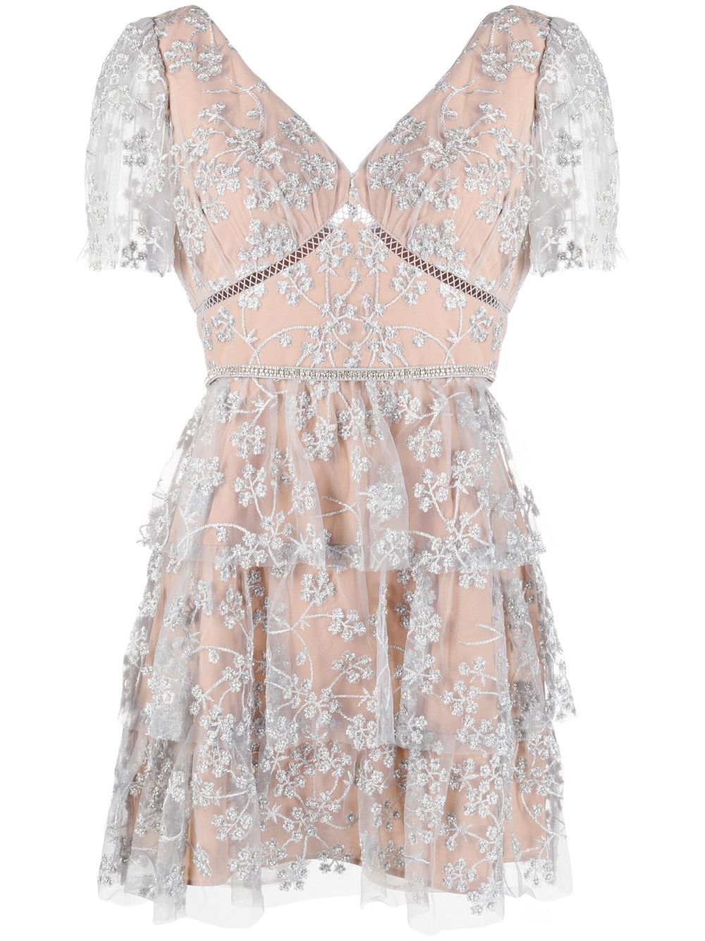 Self-Portrait floral-embroidered tulle dress - Silver