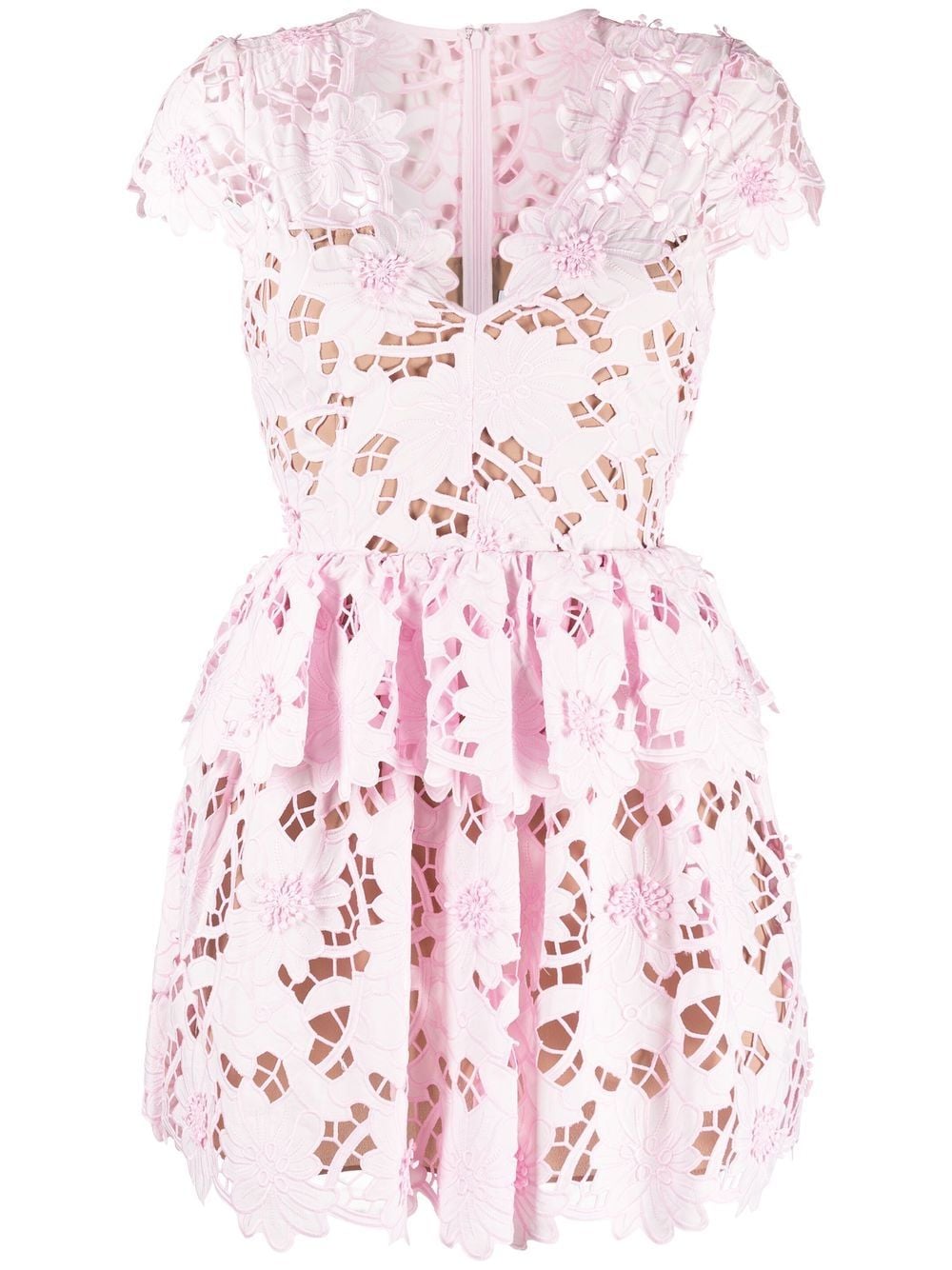 Self-Portrait floral lace embroidered mini dress - Pink