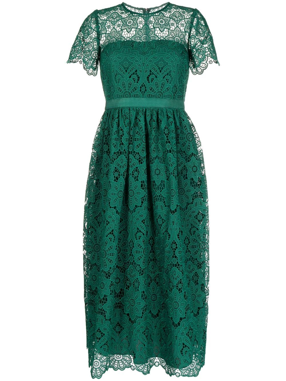 Self-Portrait lace-pattern midi dress - Green