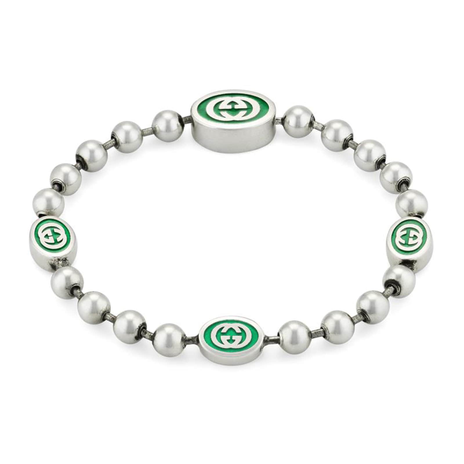 Sterling Silver & Green Enamel Boule Bracelet - 20cm
