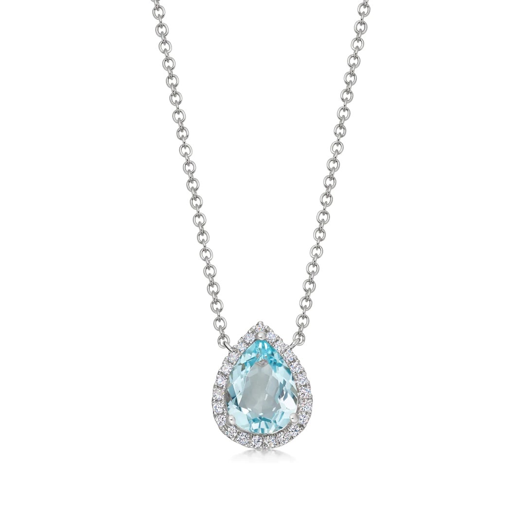 18ct White Gold 0.09ct Diamond & Blue Topaz Necklace