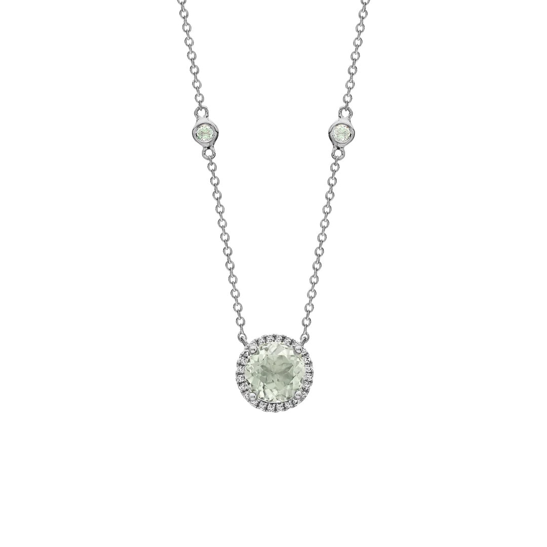 18ct White Gold 0.10ct Diamond & Green Amethyst Necklace