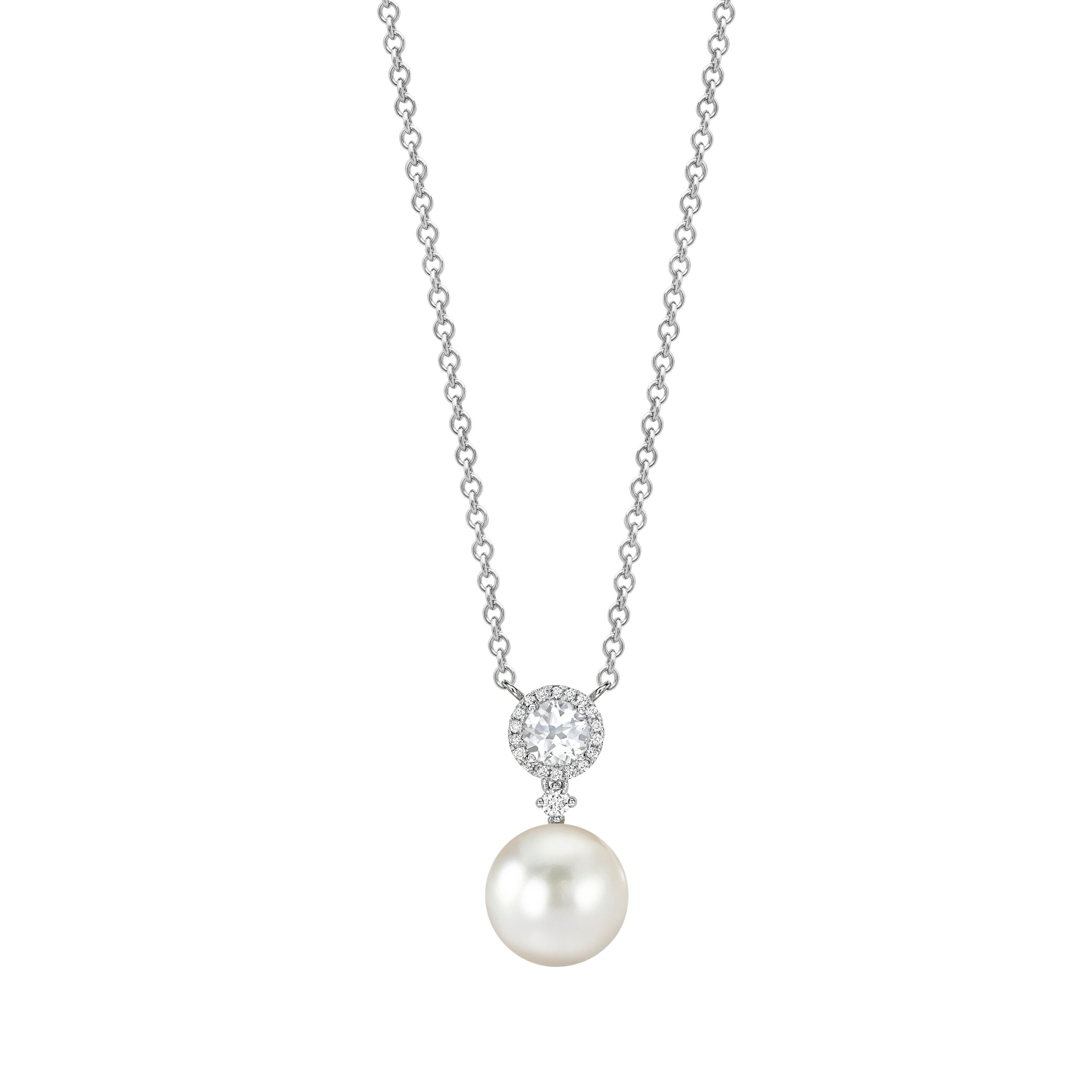 18ct White Gold 0.12ct Diamond & Pearl Necklace