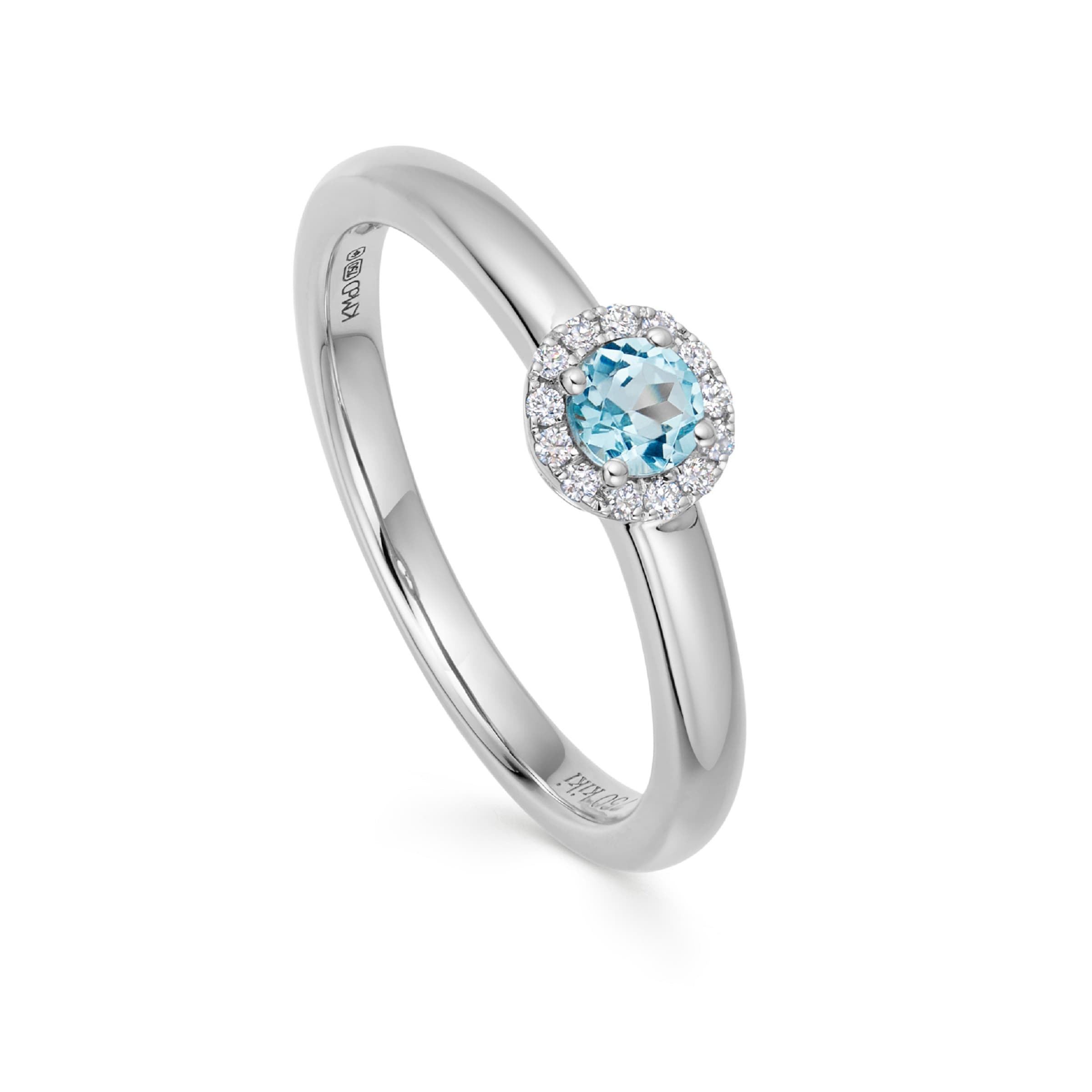 18ct White Gold Grace Blue Topaz & 0.05cttw Diamond Mini Ring - Ring Size K