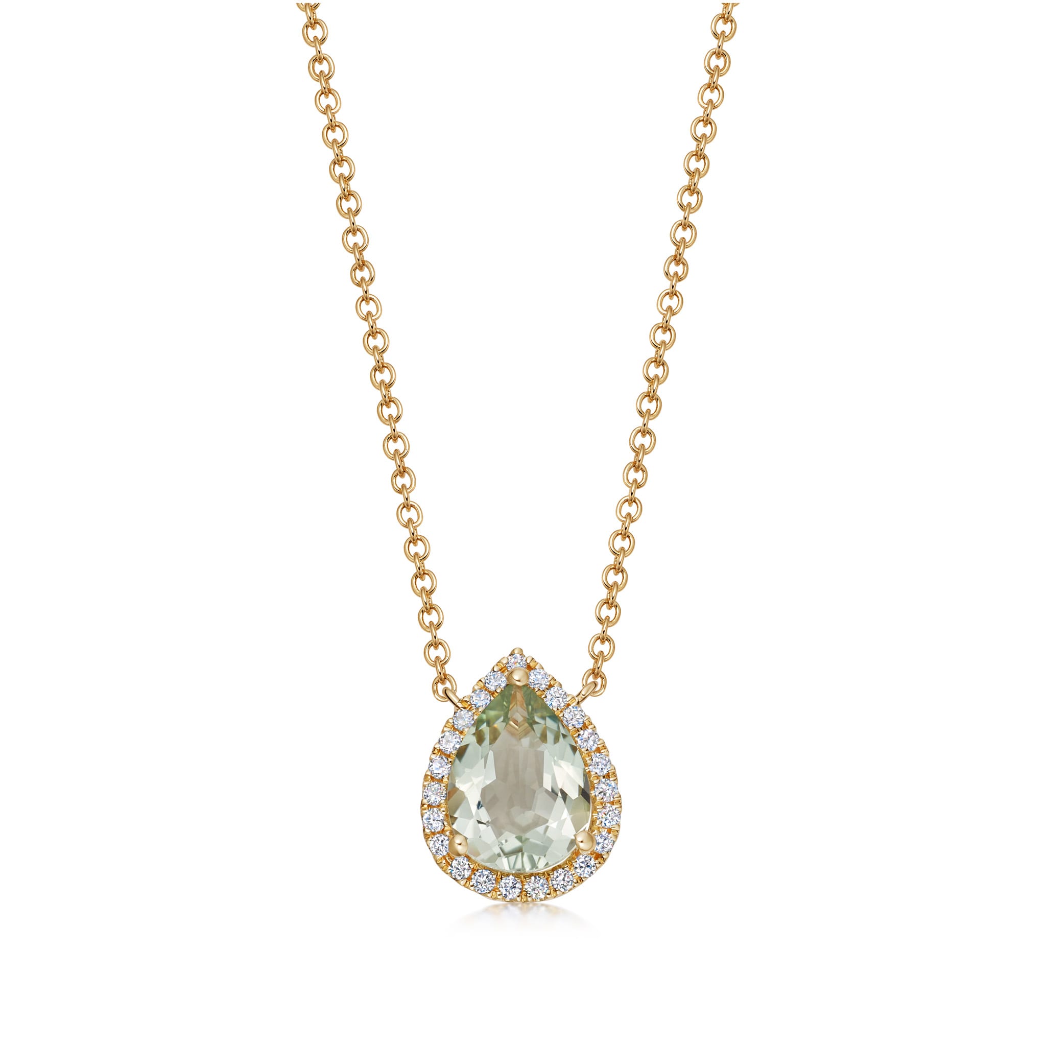 18ct Yellow Gold 0.09ct Diamond & Green Amethyst Necklace