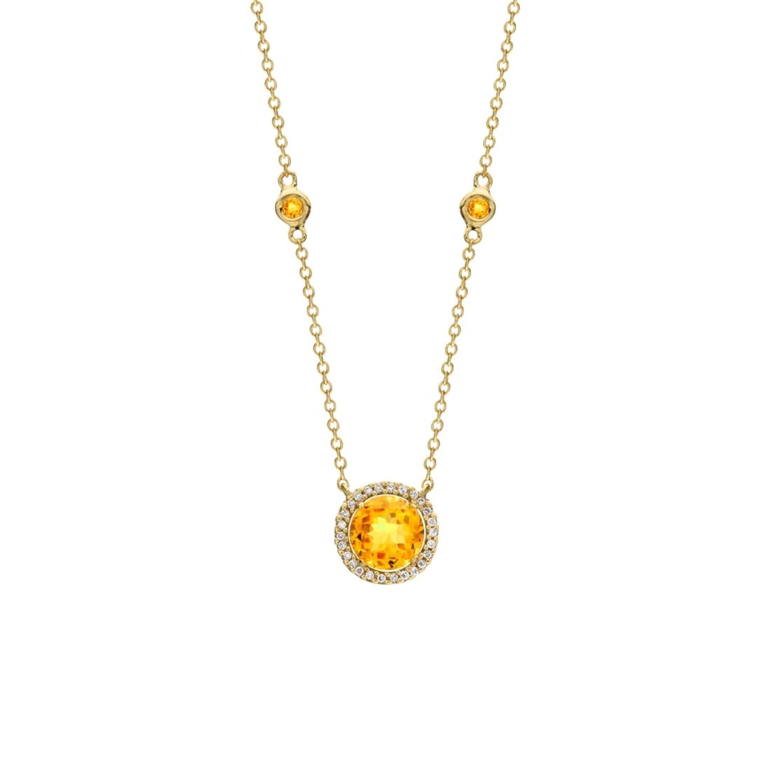 18ct Yellow Gold 0.10ct Diamond & Citrine Necklace