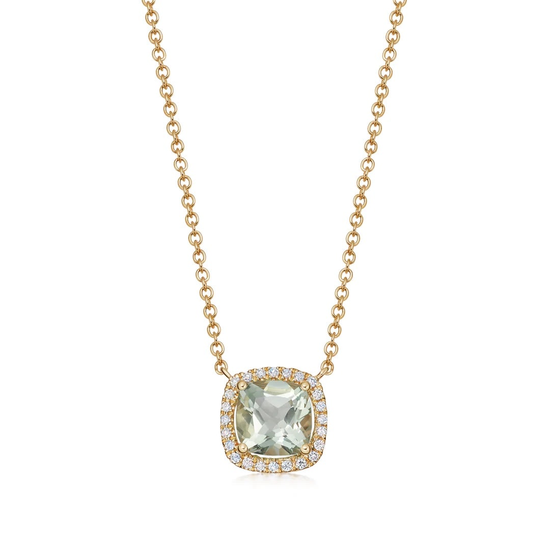 18ct Yellow Gold 0.10ct Diamond & Green Amethyst Necklace