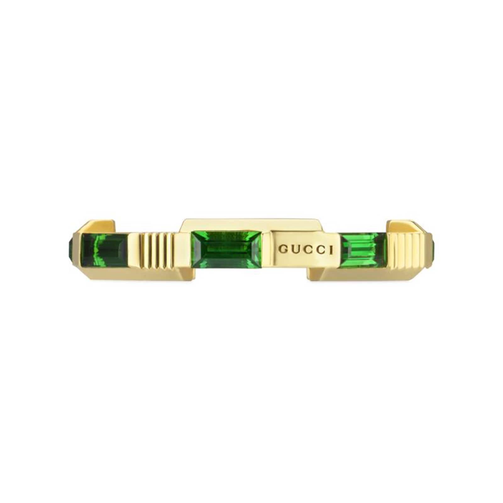 18ct Yellow Gold Green Tourmaline Link 2 Love Ring - Ring Size M