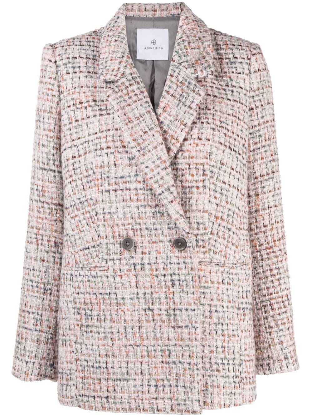 ANINE BING Diana double-breasted tweed blazer - Pink