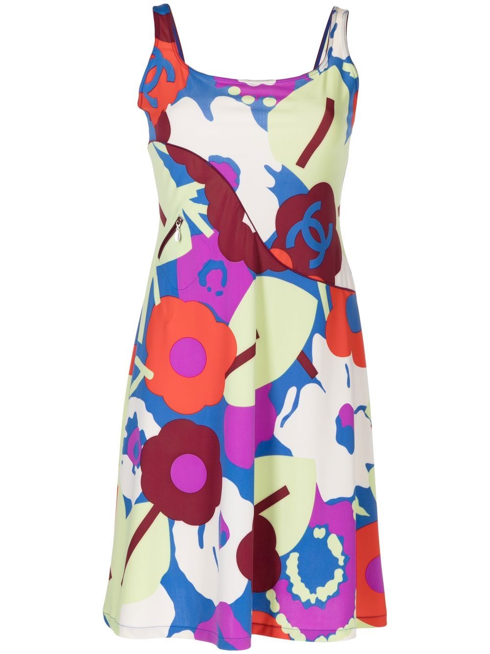 Chanel Pre-Owned 2004 logo floral sleeveless dress - Multicolour