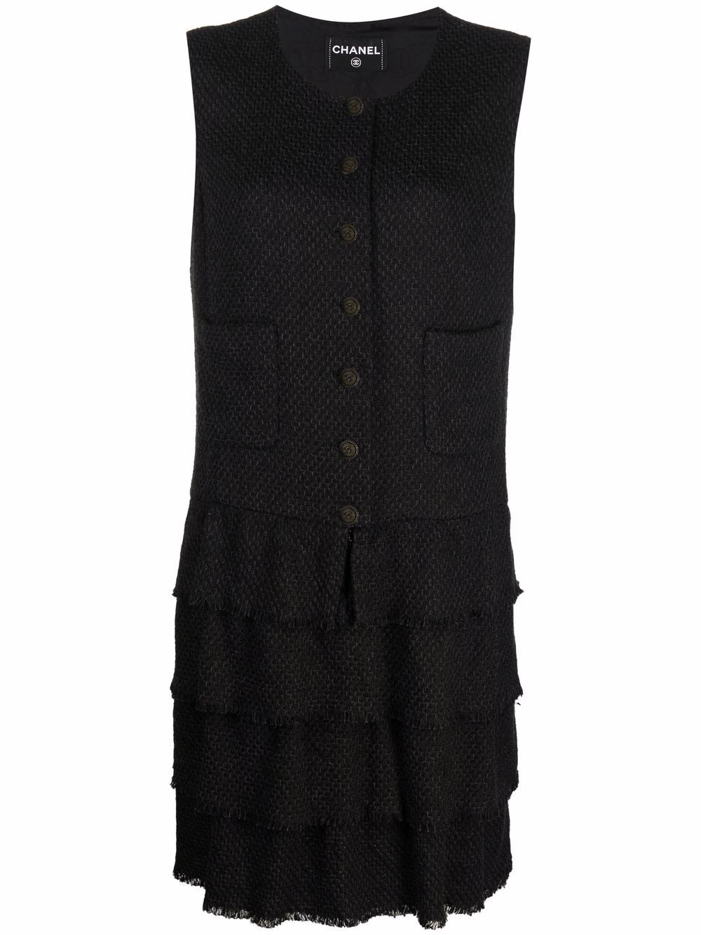 Chanel Pre-Owned bouclé ruffed sleeveless dress - Black