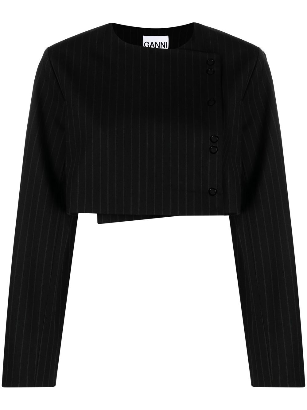 GANNI pinstripe-print cropped jacket - Black