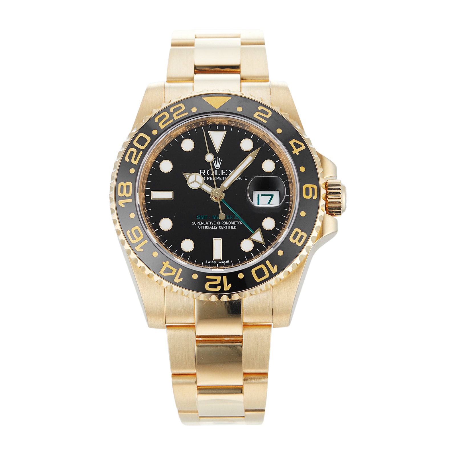 Pre-Owned Rolex GMT-Master II Black Yellow Gold Mens Watch 116718LN