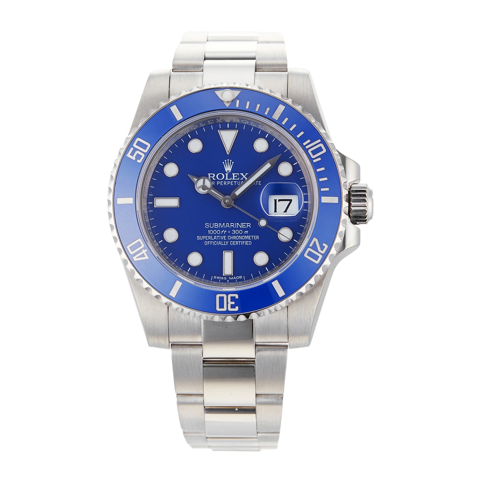 Pre-Owned Rolex Submariner Date Blue White Gold Mens Watch 116619LB