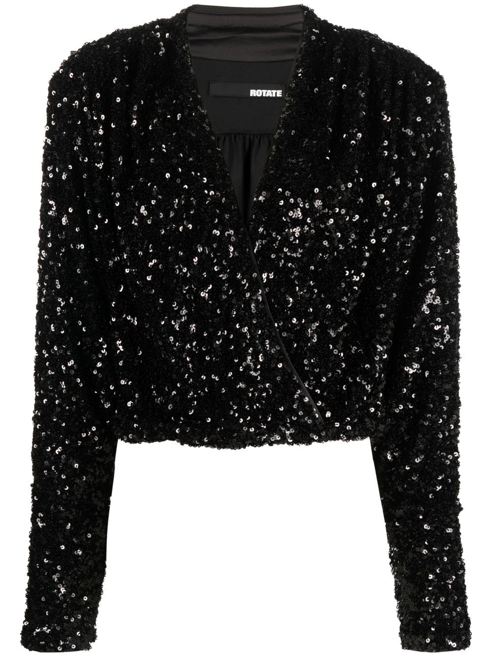 ROTATE sequined padded-shoulder cropped blouse - Black