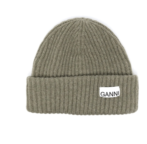 GANNI logo-patch ribbed-knit beanie £85