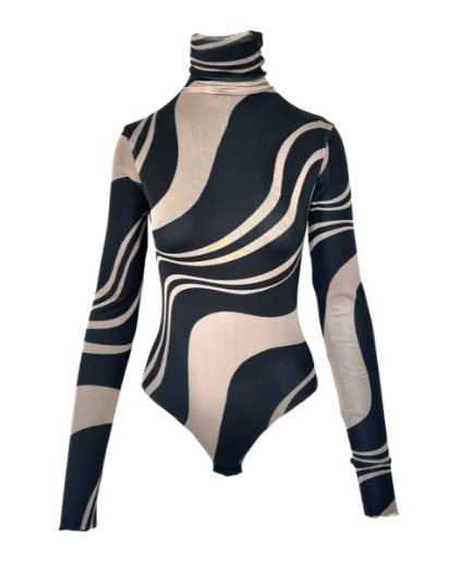 GRAPHIC PRINT MESH BODYSUIT IN BEIGE & BLACK £115 by L2R THE LABEL