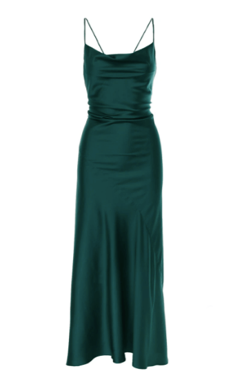 TULUM COWL NECK SATIN ANKLE DRESS IN EMERALD GREEN | £132 (WAS £165)