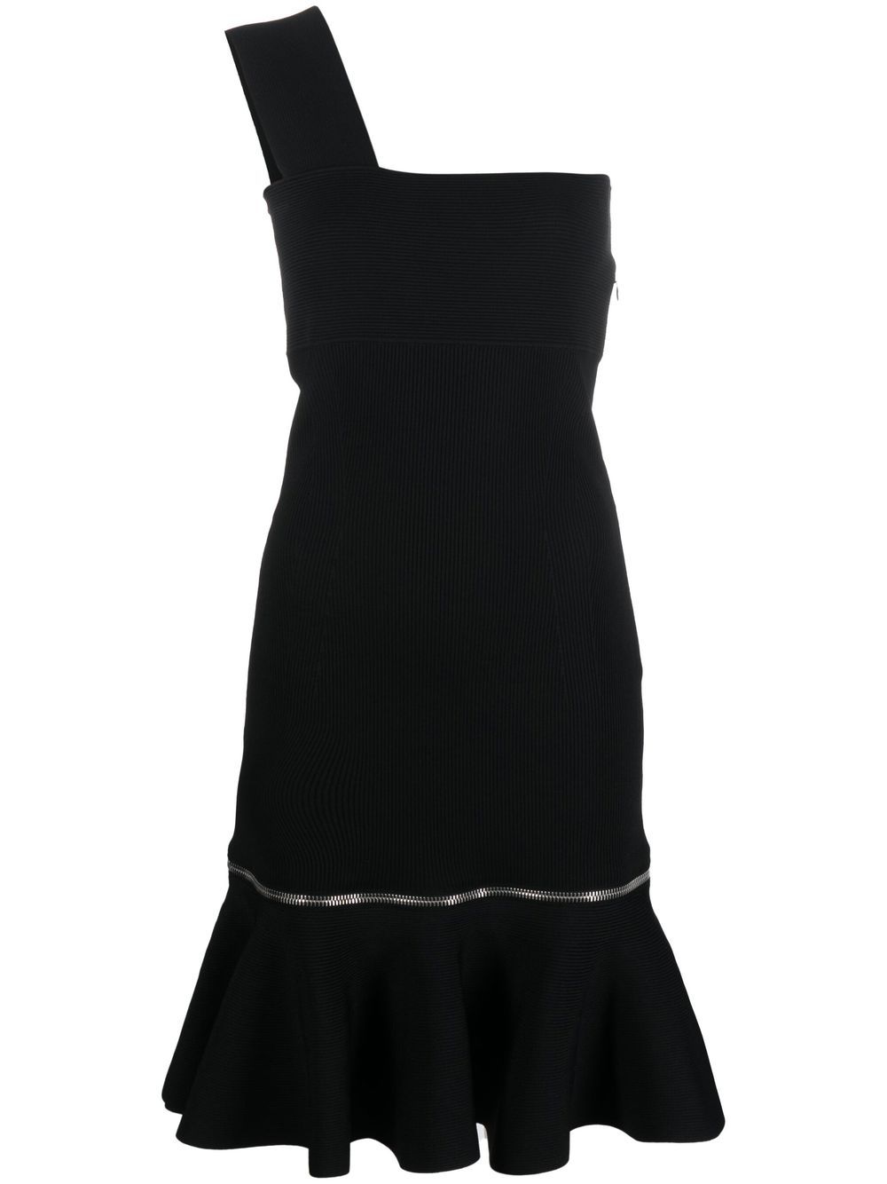Alexander McQueen zip-detail one-shoulder dress - Black