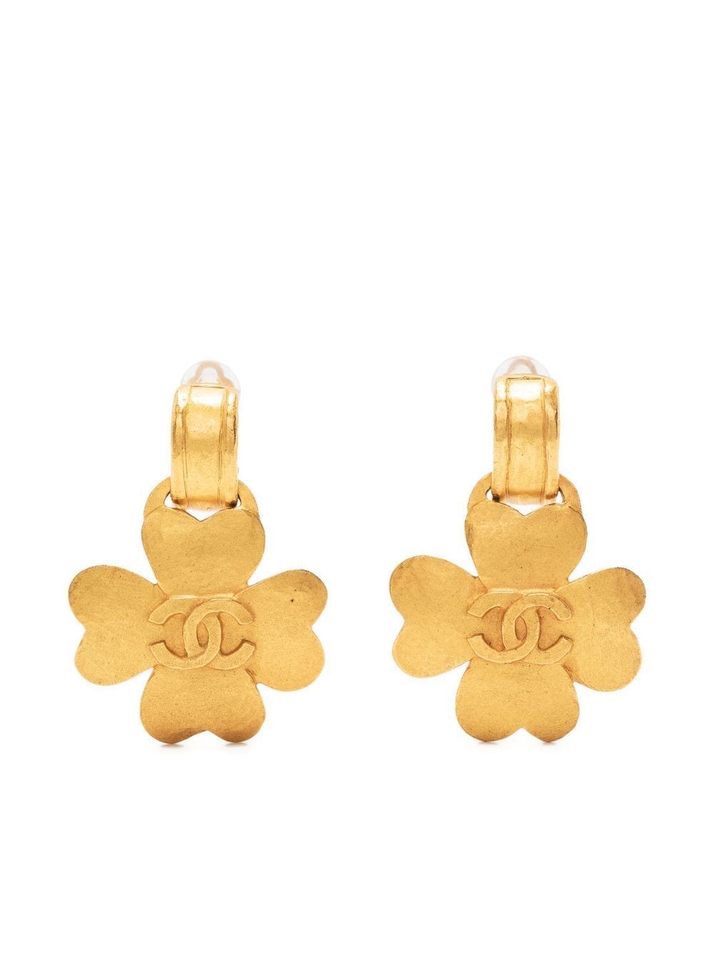 CHANEL Pre-Owned 1995 CC clover-motif clip-on earrings - Gold
