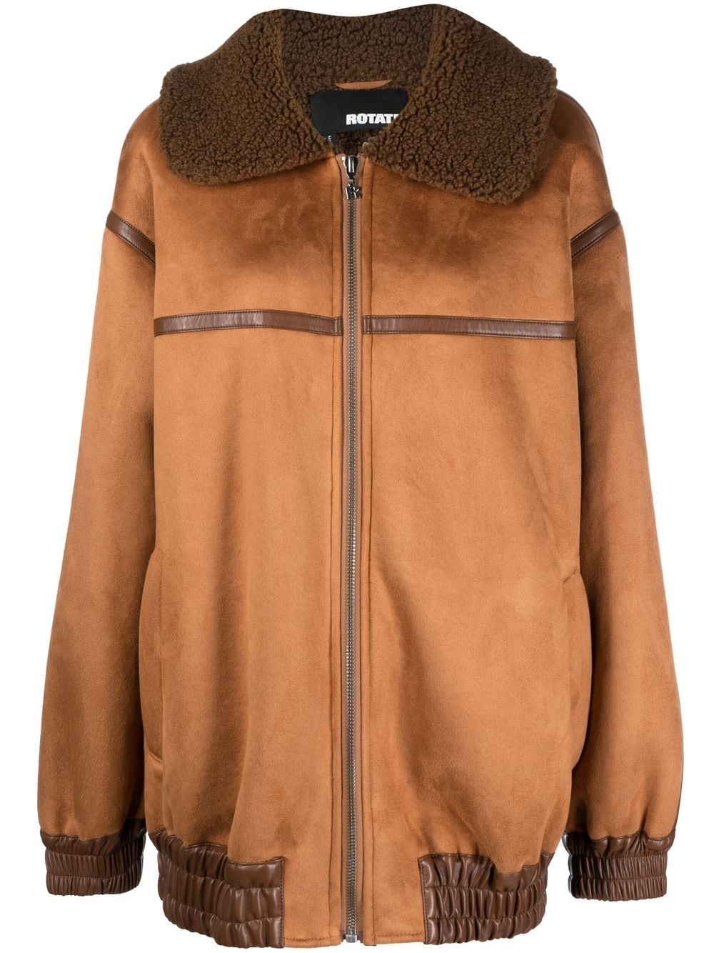 ROTATE zip-front faux-shearling coat - Brown