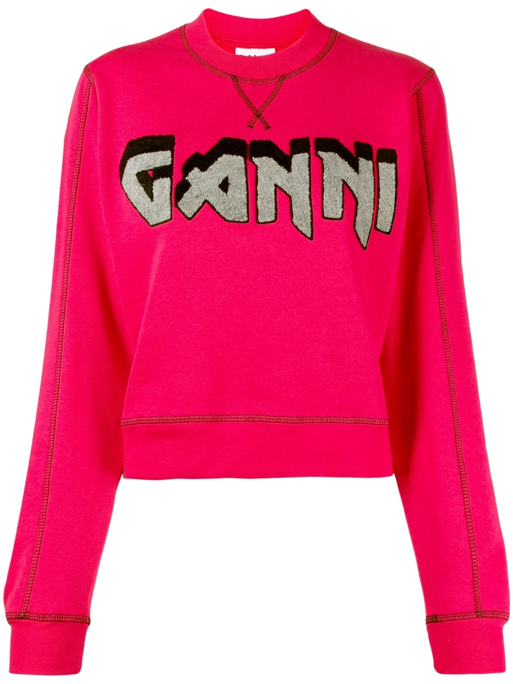 GANNI logo-patch organic cotton sweatshirt - Pink