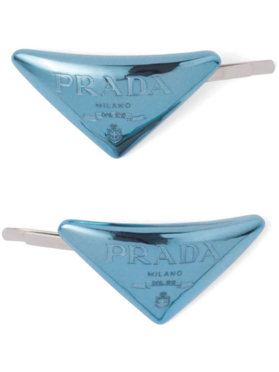 Prada triangle logo hair slides - Blue