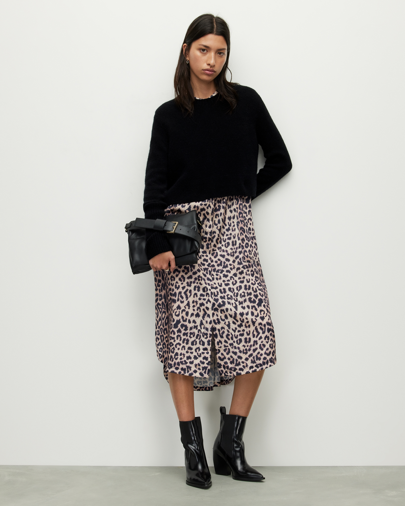 AllSaints Angelina 2-In-1 Leopard Print Dress
