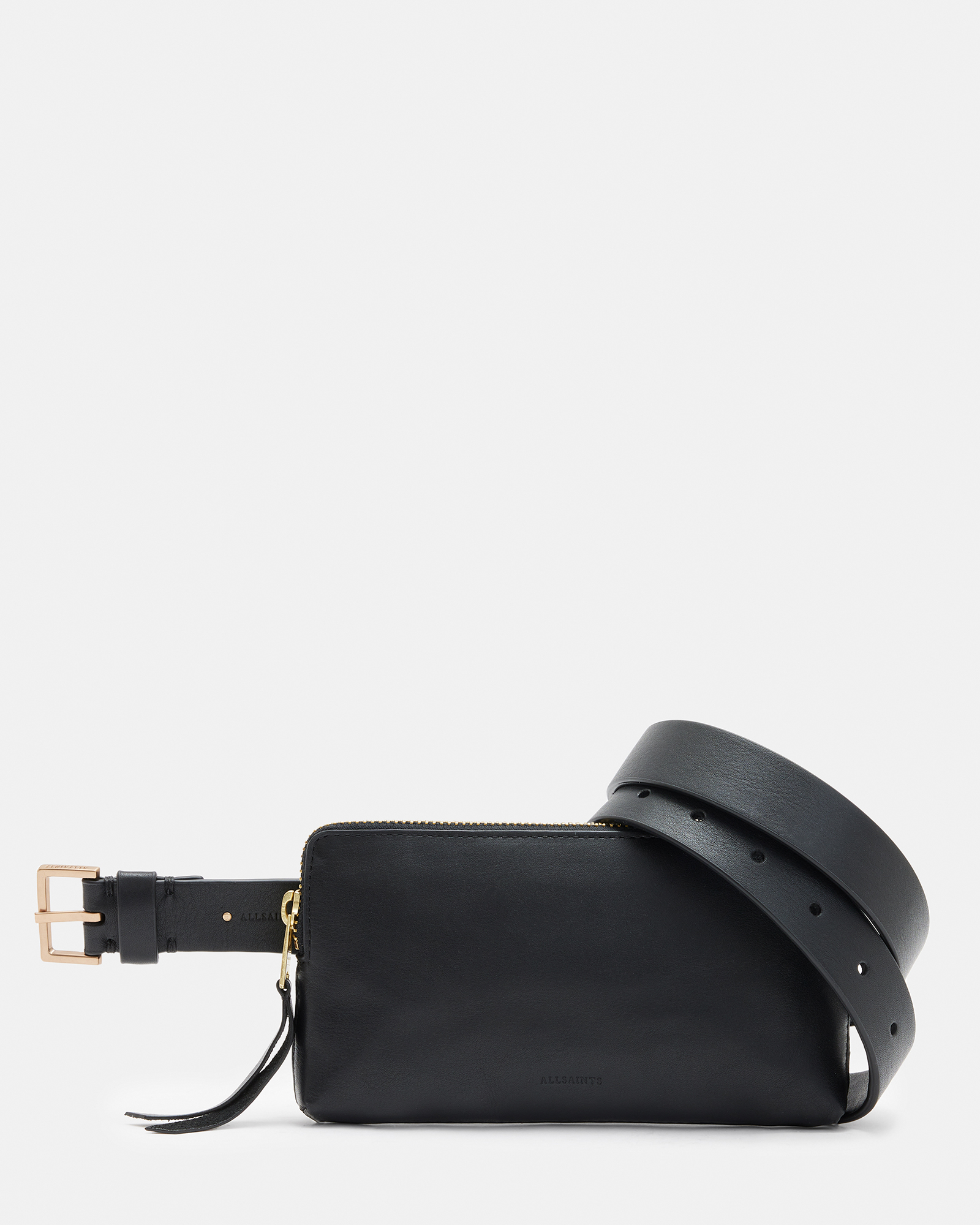 AllSaints Black Lila Women's Leather Bag Belt, Size: L/XL