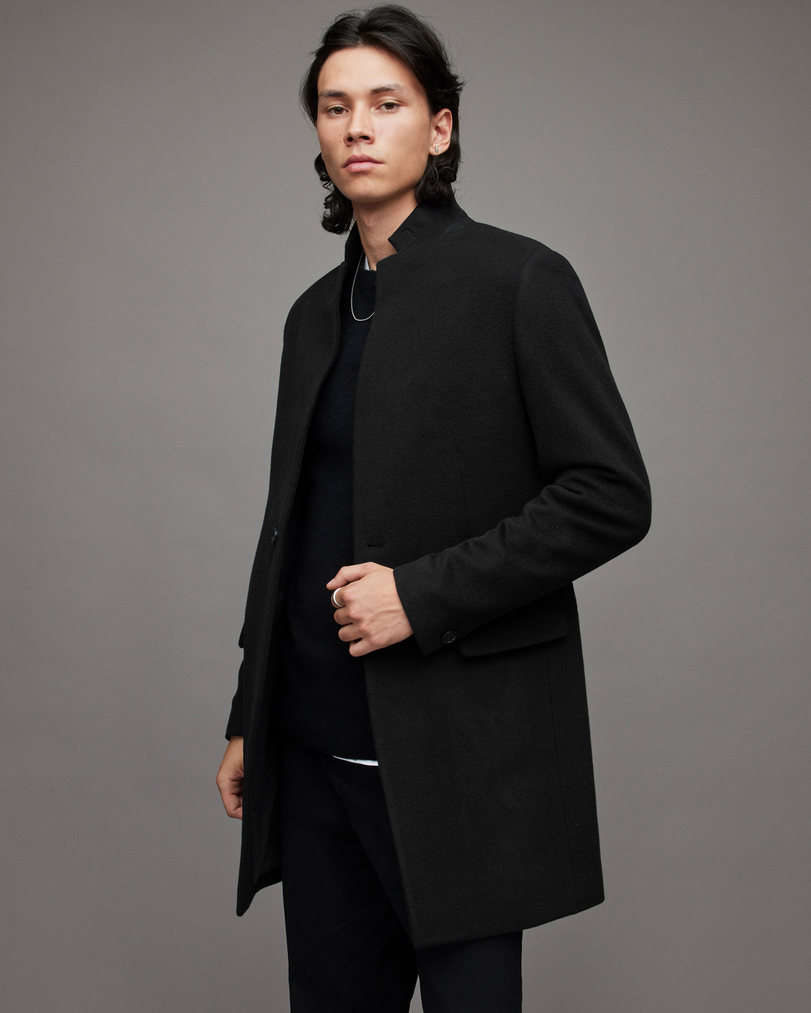 AllSaints Men's Manor Wool Coat, Black, Size: 34