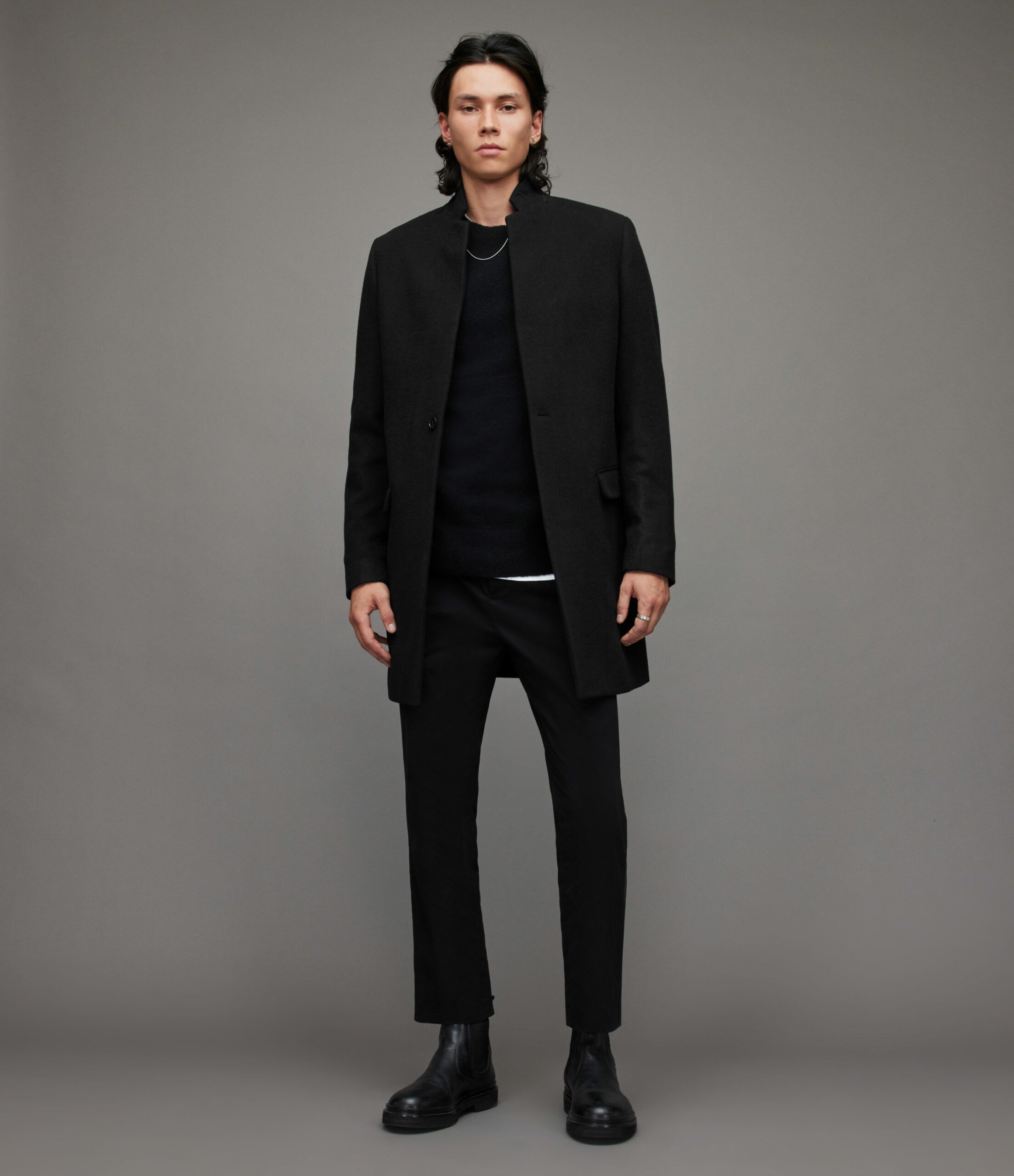 AllSaints Men's Manor Wool Coat, Black, Size: 44