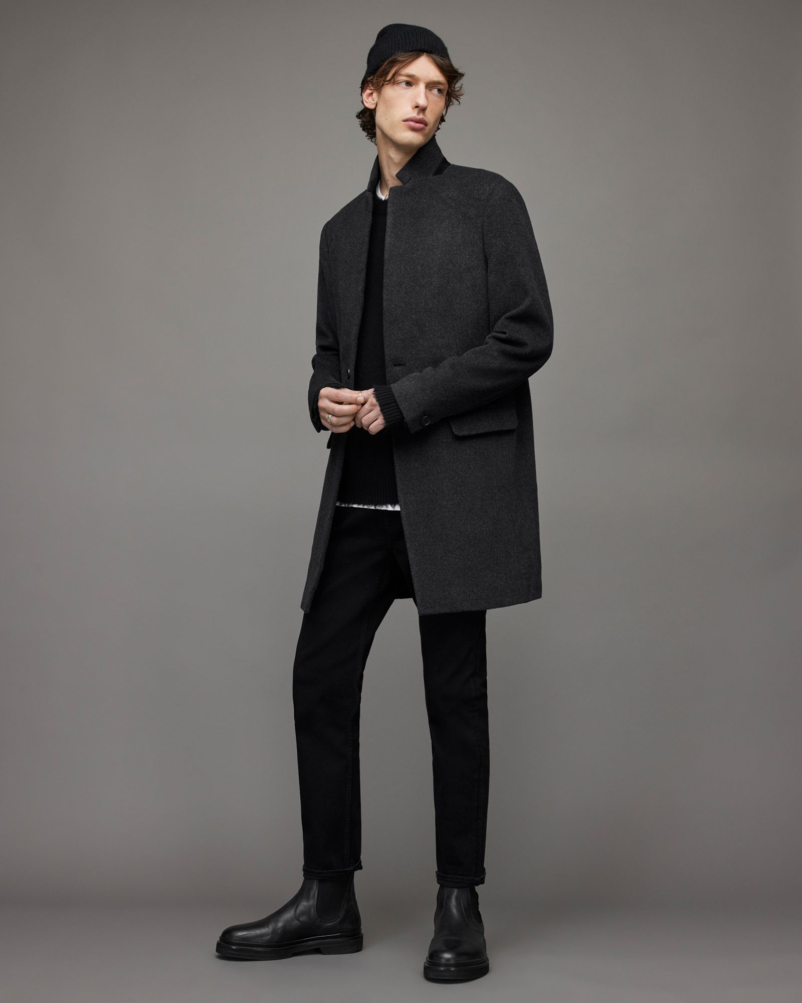 AllSaints Men's Manor Wool Coat, Charcoal Grey, Size: 36