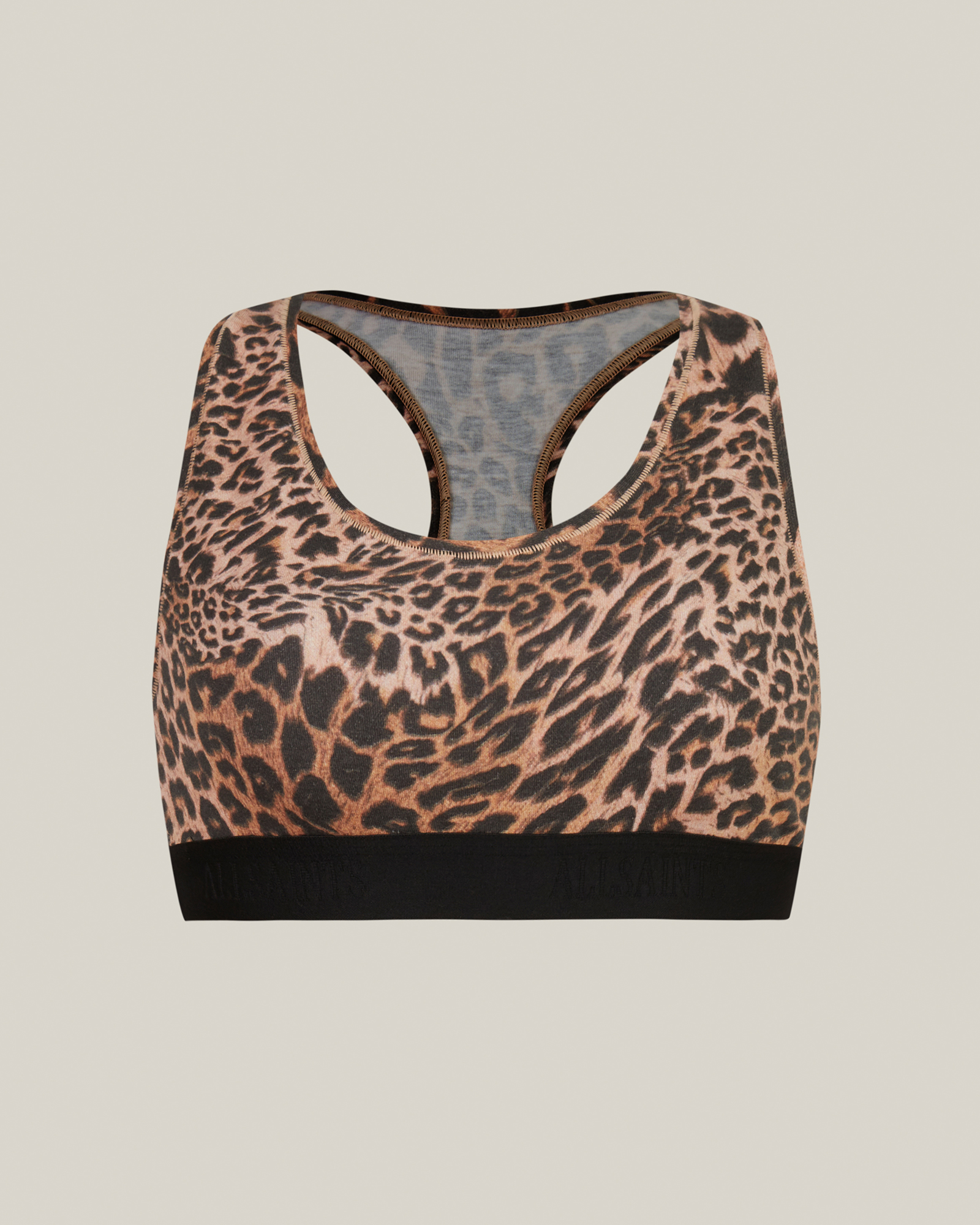 AllSaints Women's Cotton Leopard Print Betha Kiku Bralet, Brown and Black, Size: XS