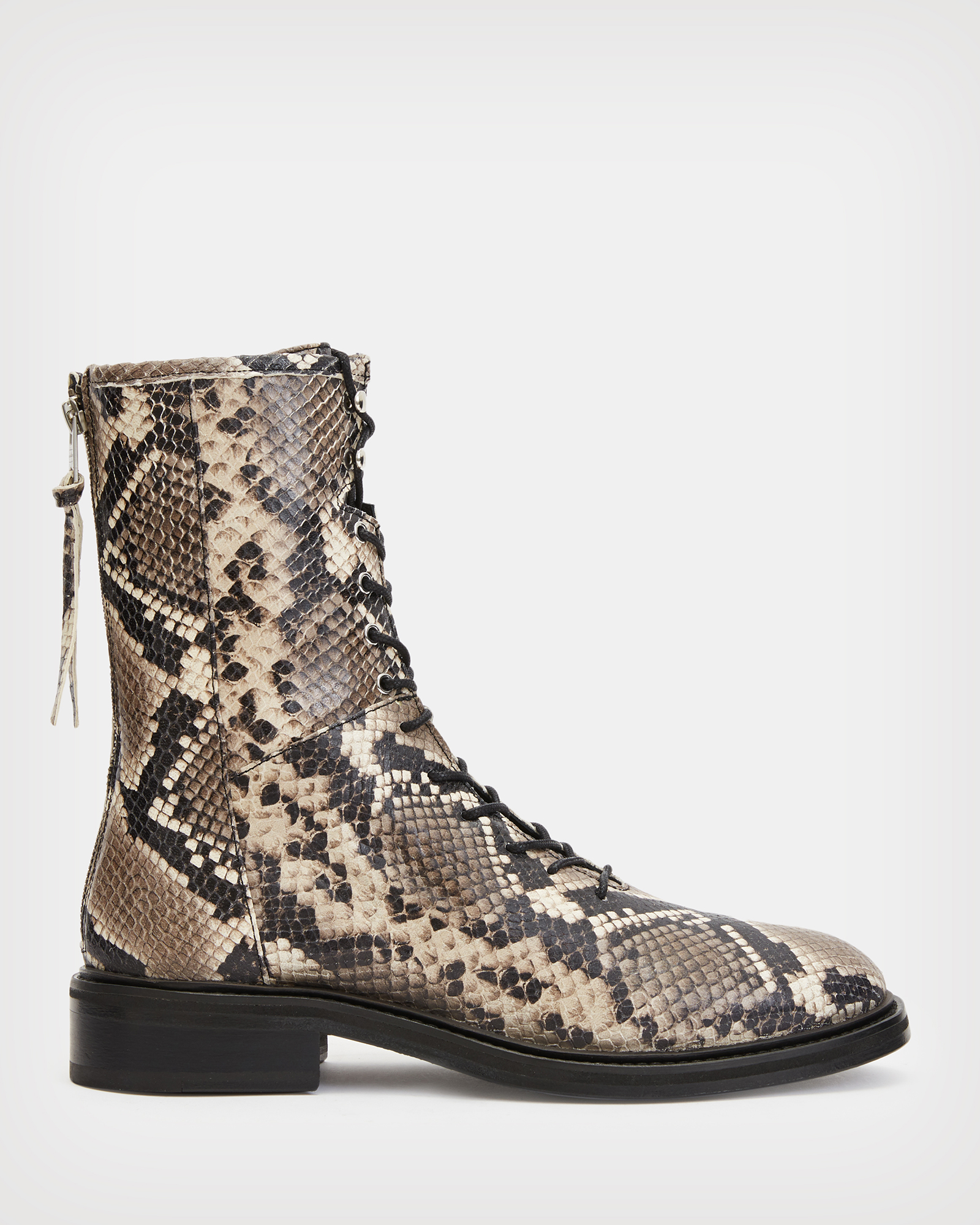 AllSaints Women's Leather Snakeskin Misty Boots, Grey and Beige, Size: UK 4/ US 7/ EU 37