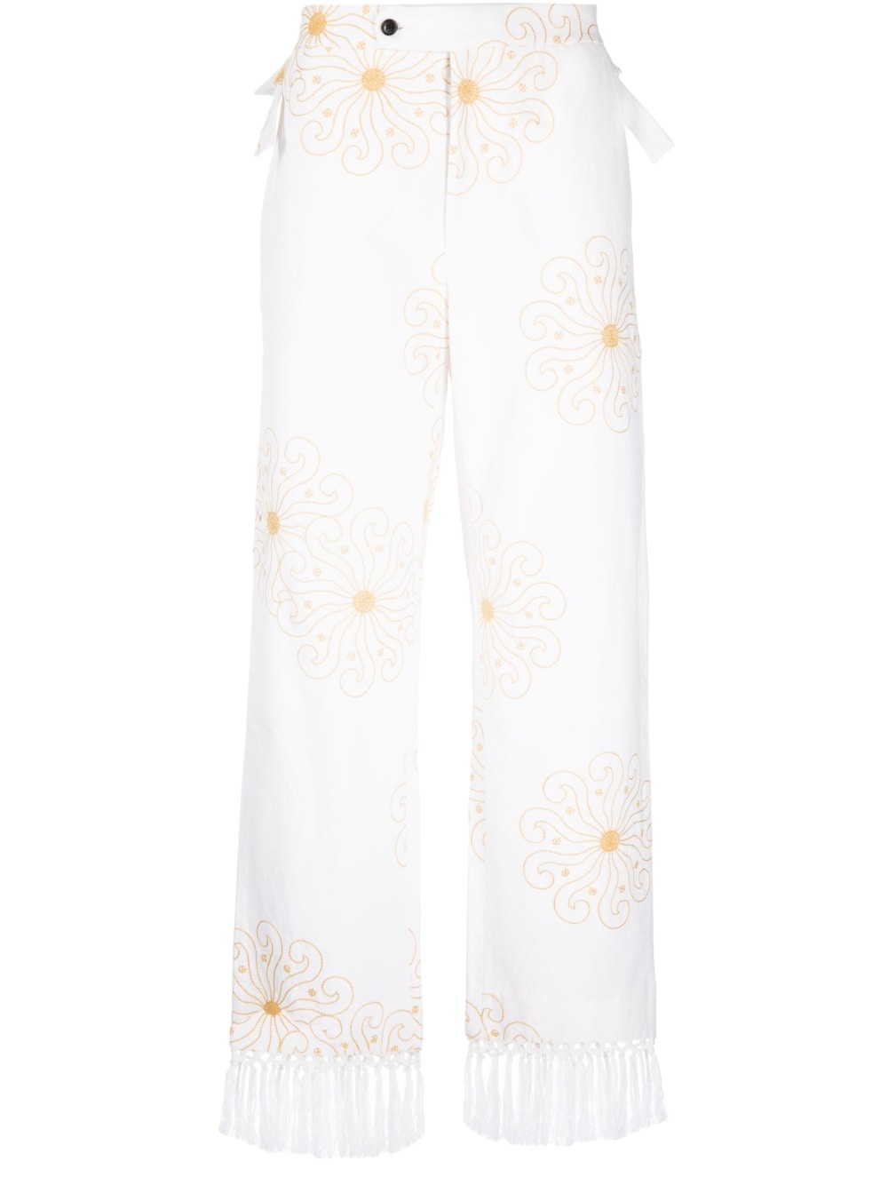 BODE embroidered frayed straight-leg trousers - White