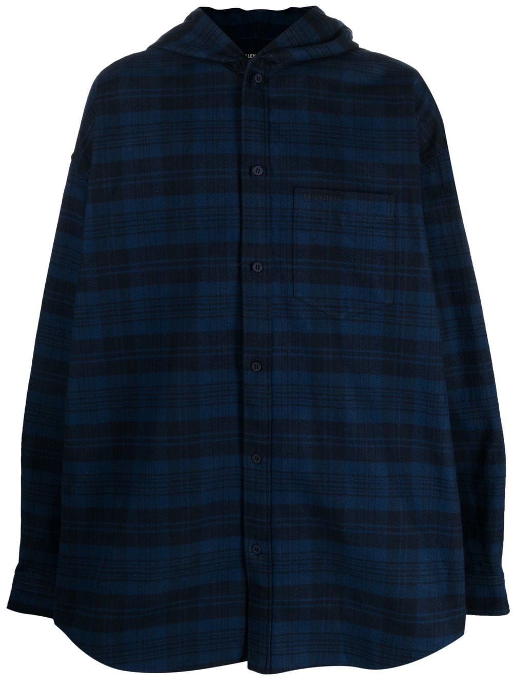 Balenciaga checked hooded shirt coat - Blue