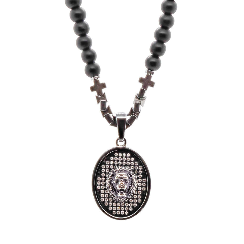 Black / Silver Black Onyx Lion Men's Necklace Ebru Jewelry