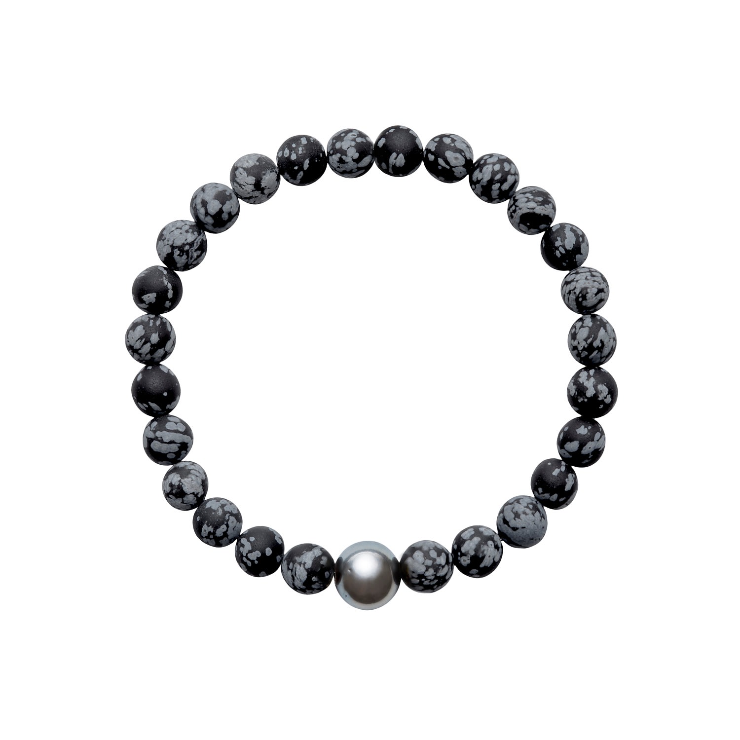 Black / White / Grey Aro Men's Tahitian Pearl & Snowflake Obsidian Bracelet - Large ORA Pearls