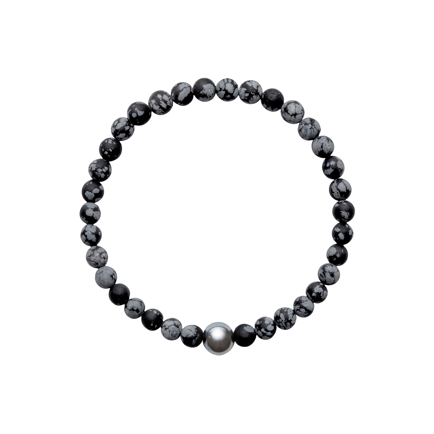 Black / White / Grey Aro Men's Tahitian Pearl & Snowflake Obsidian Bracelet ORA Pearls