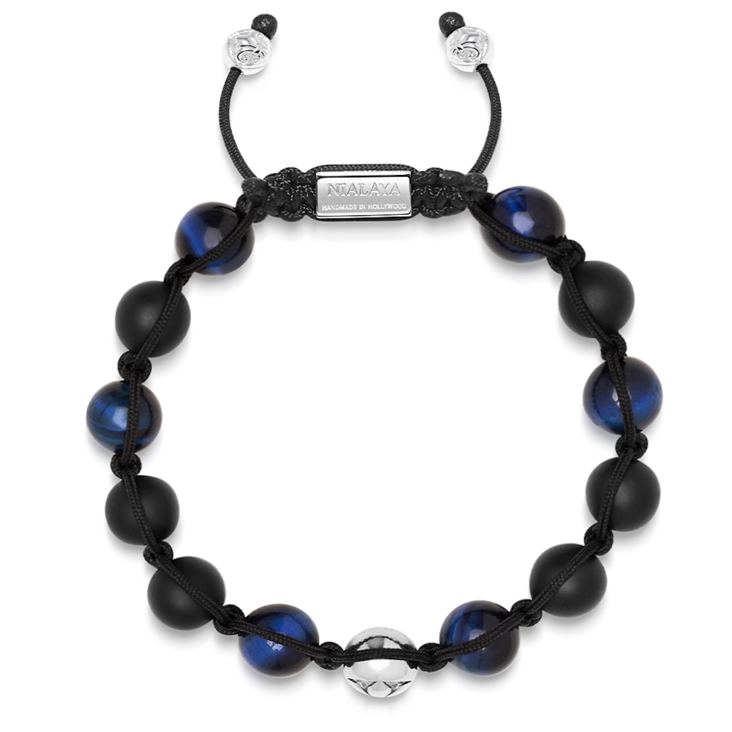 Blue / Silver / Black Men's Beaded Bracelet With Blue Tiger Eye And Black Onyx Nialaya Jewelry