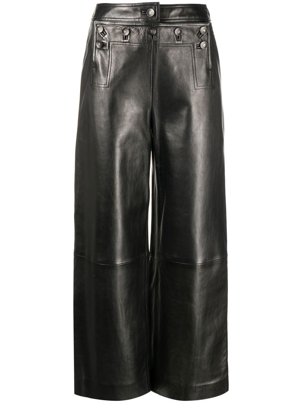 CHANEL Pre-Owned 1994 wide-leg cropped leather trousers - Black