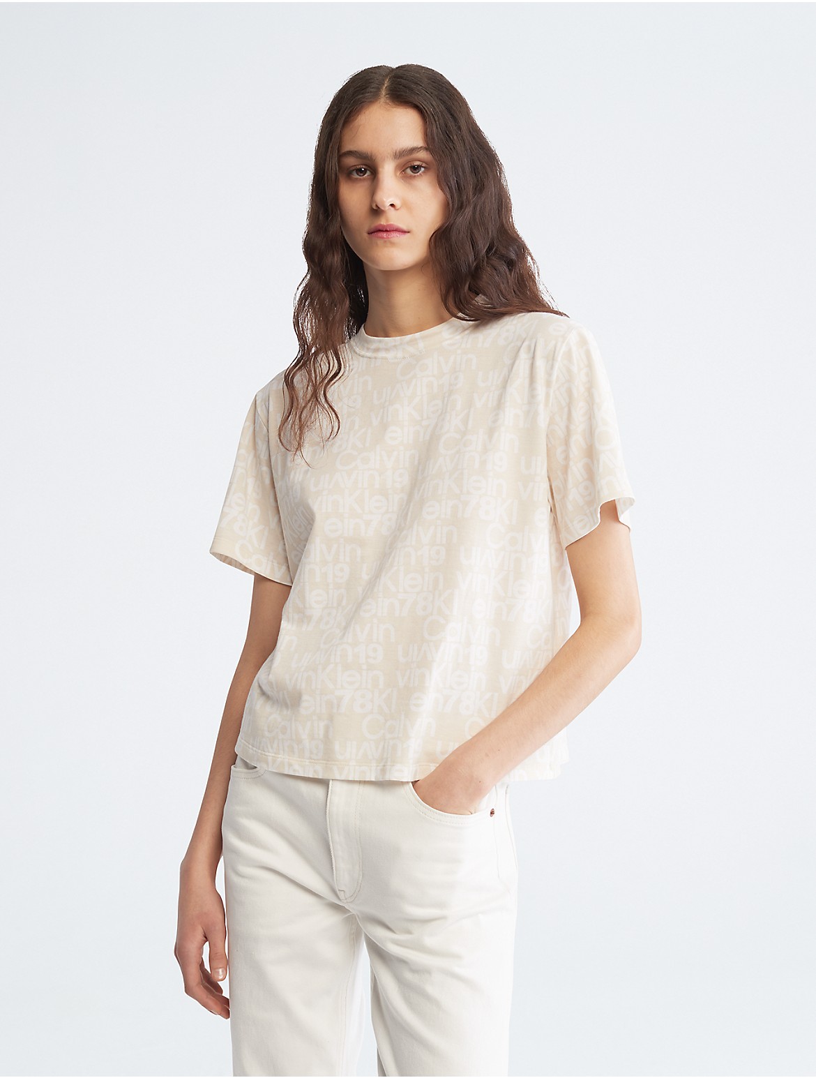 Calvin Klein Women's Allover Logo Crewneck T-Shirt - White - XS