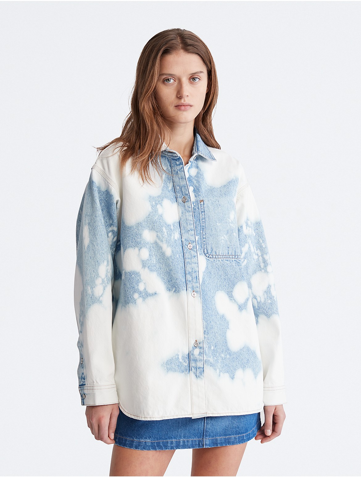 Calvin Klein Women's Bleached Denim Shirt Jacket - Blue - XS