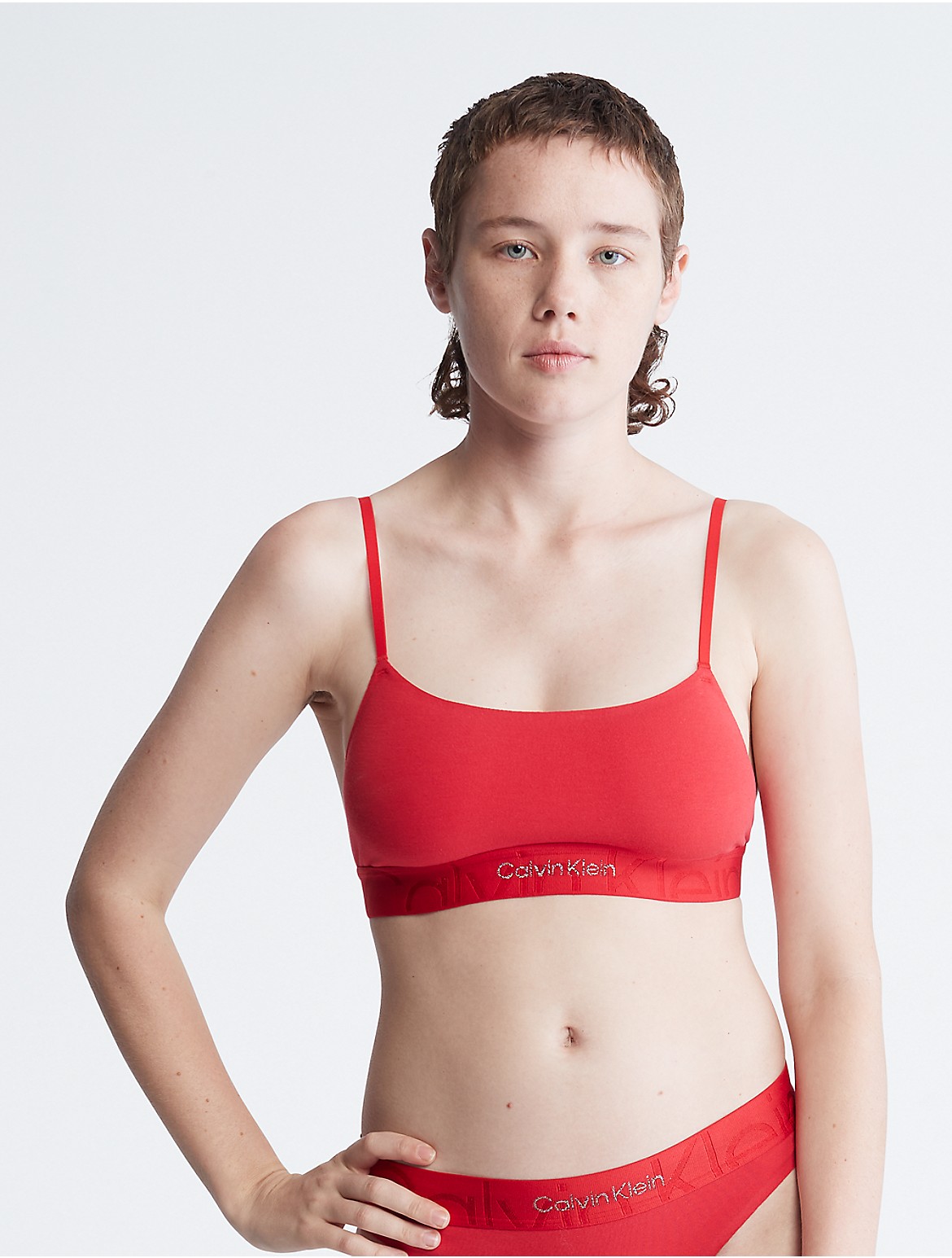 Calvin Klein Women's Embossed Icon Holiday Unlined Bralette - Red - XS