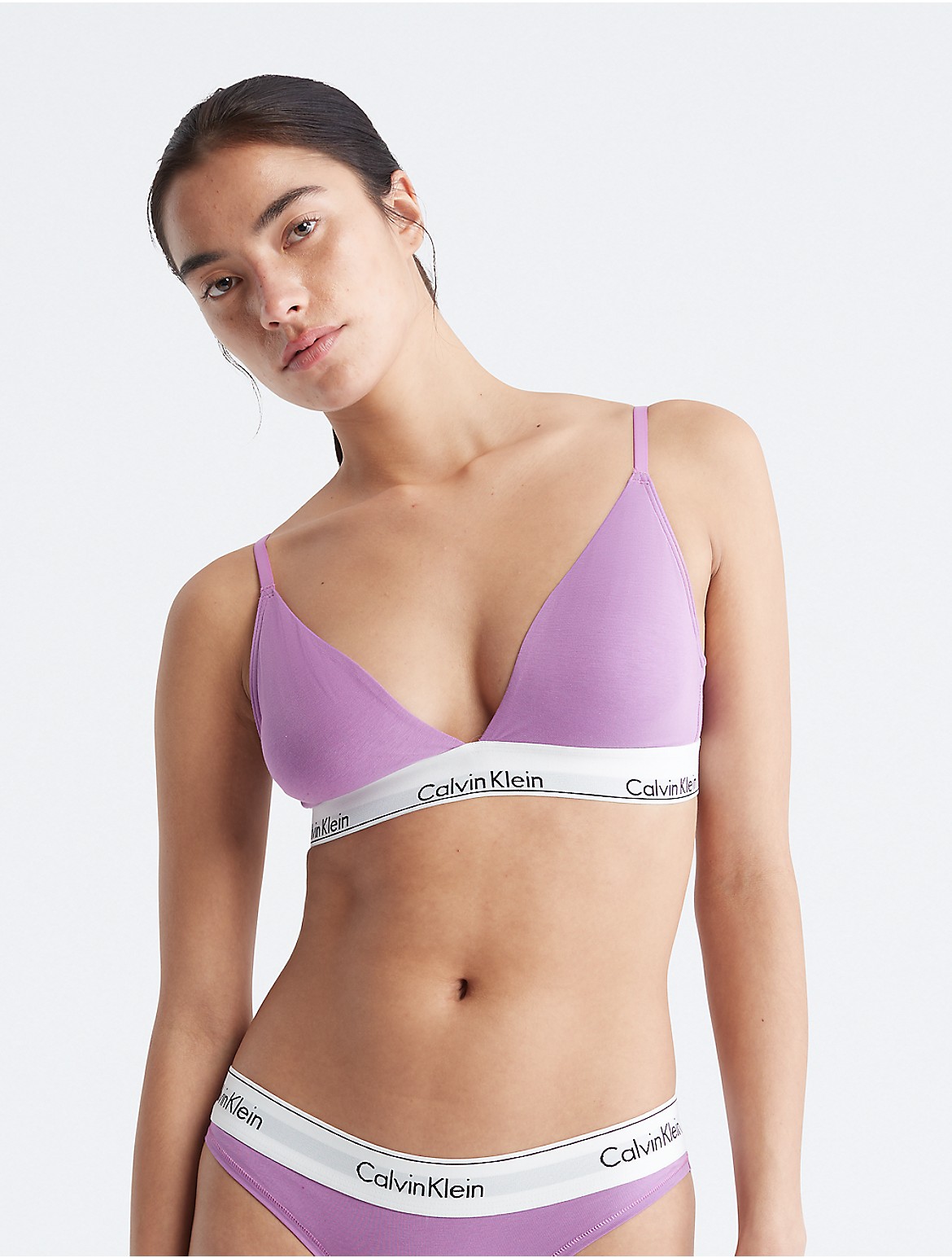 Calvin Klein Women's Modern Cotton Lightly Lined Triangle Bralette - Purple - XS