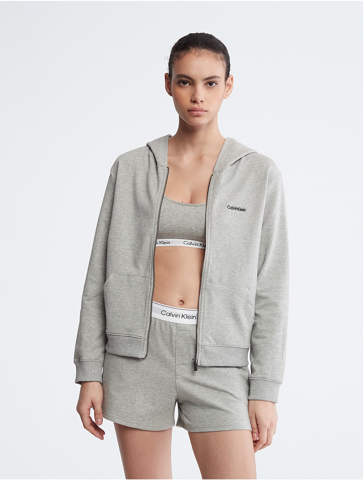 Calvin Klein Women's Modern Cotton Lounge Full Zip Hoodie - Grey - XS